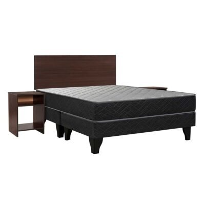 CAMA BD 2 PL CELTA APOLO BLACK +RESPALDO Y VELADORES NOGAL